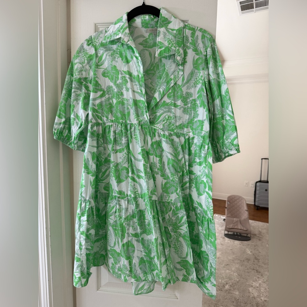 Olivaceous Leafy Green and White Dress